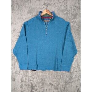 Robert Graham 1/4 Zip Sweatshirt Men's 2XL Blue Pullover Mock Neck Embroidered